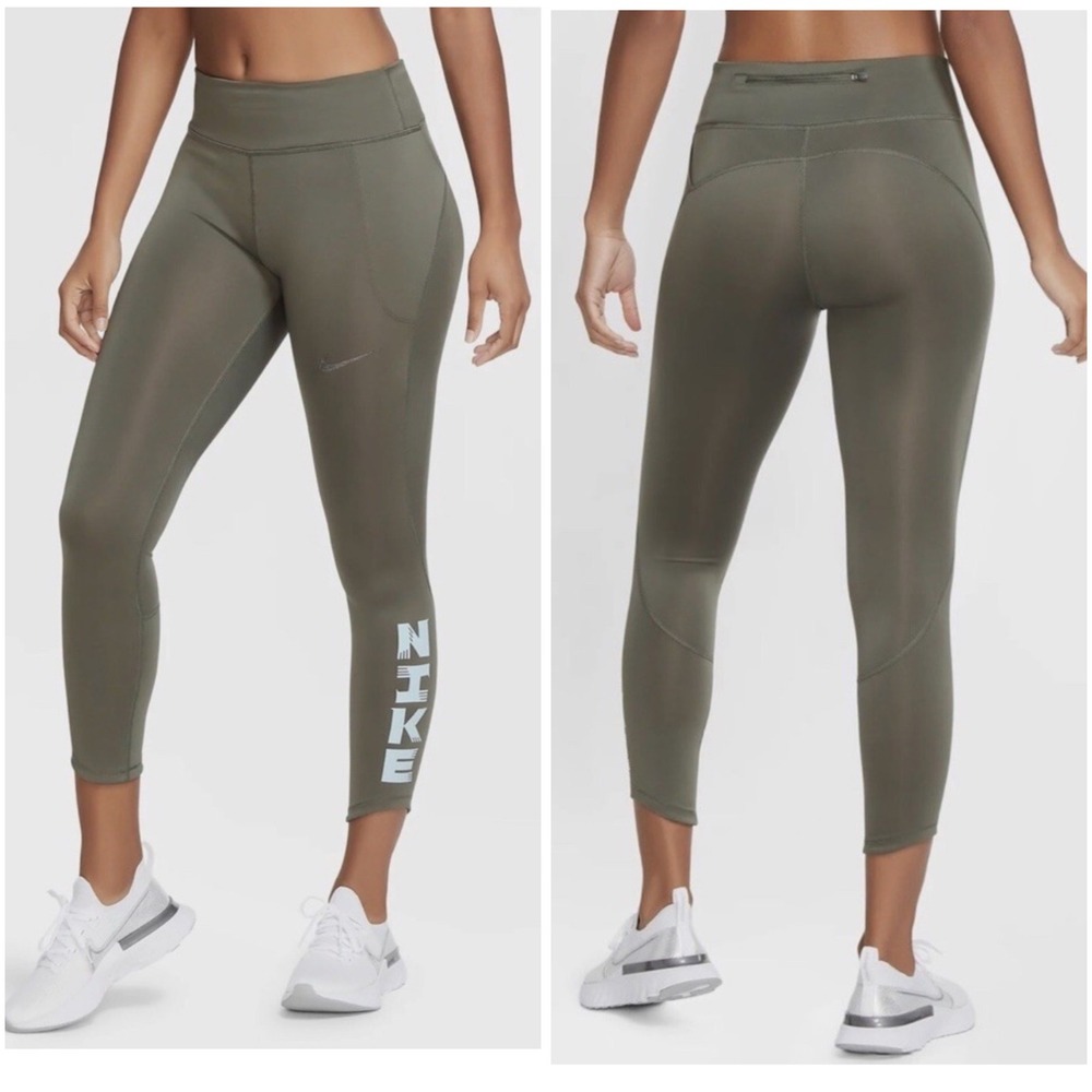 Nike Womens Icon Clash Fast Running Leggings Olive Green Small DJ0911-380